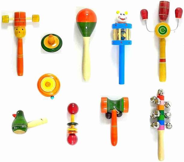 Little Mind Wooden Rattle Set With Yo Yo Bird Whistle For Kids Rattle