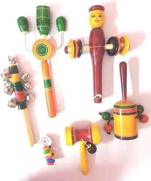 Toys Ka Story Attractive Wooden Rattles for Babies Pack of 6 Rattle