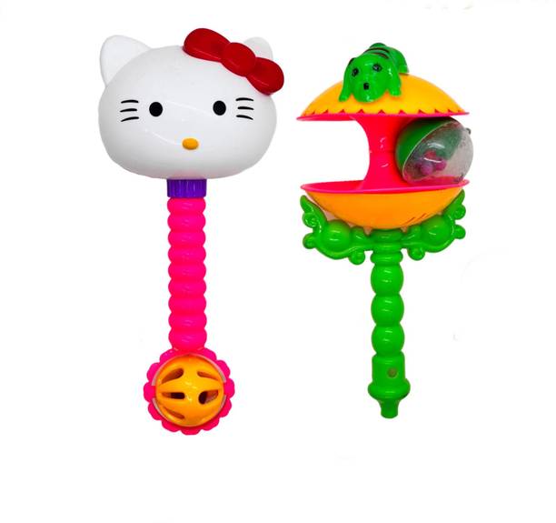 Happy Turtle - Hello Kitty & Frog Fancy Rattles for 0+ months Babies | Colorful | 2 Pcs Combo Rattle