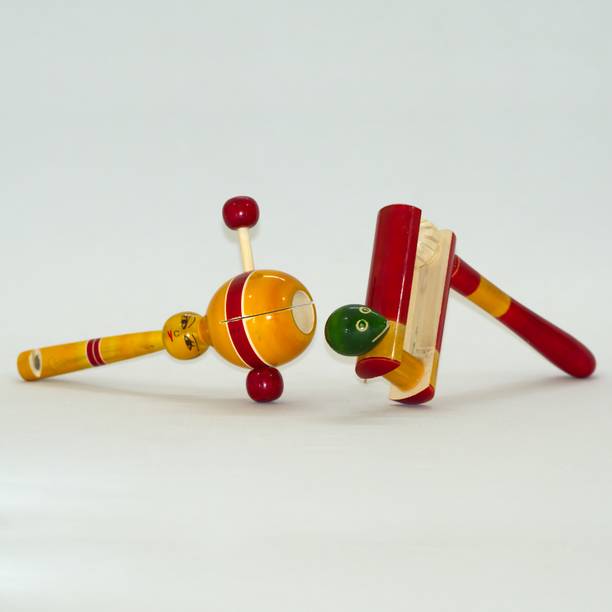 BAALVE Premium Wooden Toy Eco-Friendly Rattle Set Toy for Baby(0+Yrs) Set of 2 Desi Toy Rattle