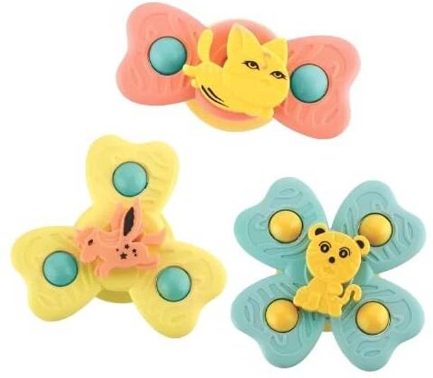 MishaVivek Spinning Bath Toys for Babies & Toddlers | 3Pcs Silicone Suction Cup Spinner Toy Rattle
