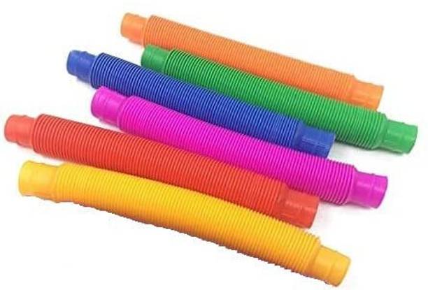 AKFLICKS 6 pcs Pop Tube Toy Stretchy Bendable Pipe Toy Fidget Pop Toy Rattle