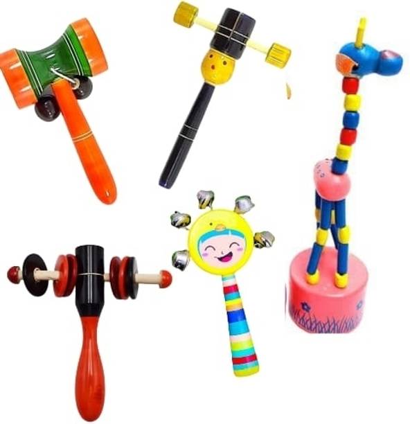 Little Mind Wooden Rattle set with Girafee toy for kids Rattle