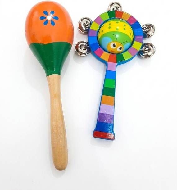 Decorpetal Set 2 Pcs Handmade Natural Organic Eco-Friendly Wooden Toy Rattle