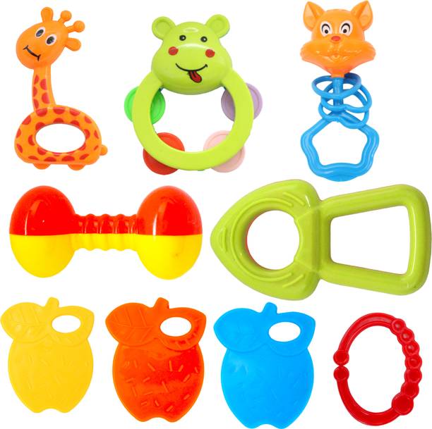 Panthienterprise Baby Teether Rattle Toys (Set of 6) | Non Toxic | Newborn Gift Rattle