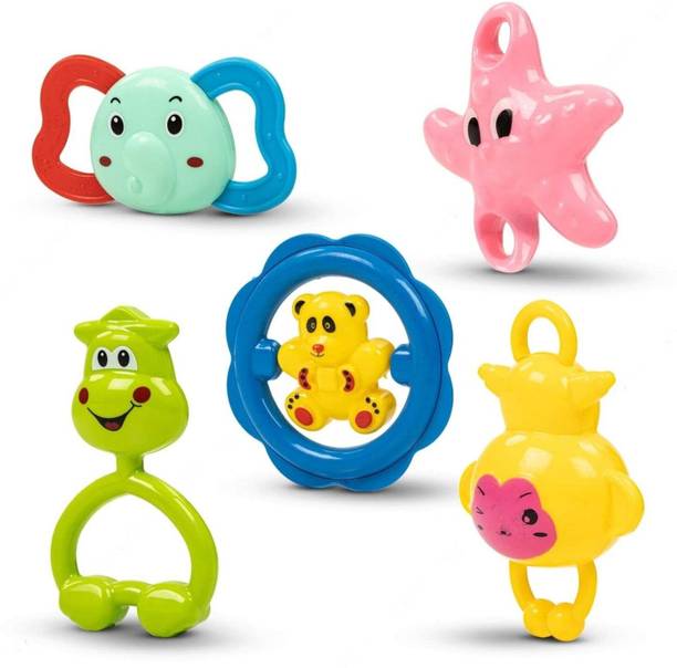 भ्वमय Non Toxic Multi Colored Baby Rattle Toys for Kids, Set of 5 Pcs - Colourful रैटल