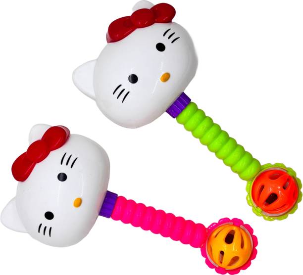 Happy Turtle - Hello Kitty Fancy Rattle for 0+ months Babies | Colorful Grab & Shake | 2 Pcs Rattle