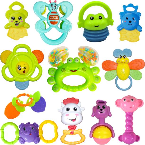 WISHKEY Colorful Non Toxic BPA Free 9 Rattles and 3 Teethers Toys Set for Babies Rattle