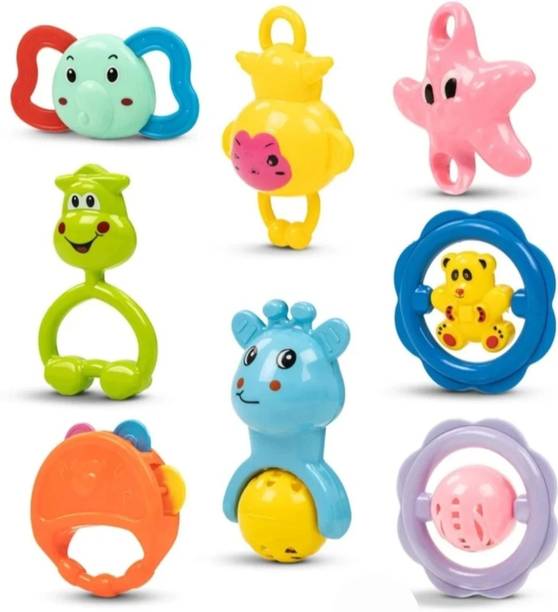 Mira Farmcraft Pack of 7 Rattle Set with Teathers for New Born Babies Toy BPA Free Non-Toxic Rattle