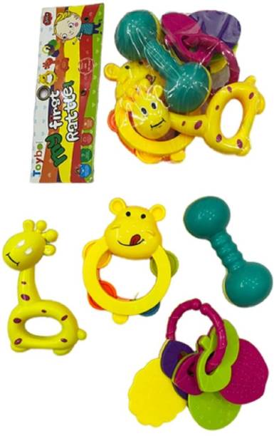 littlewish Rattle Set for New Born Babies with Attractive Colors and Khanjari Rattle Rattle