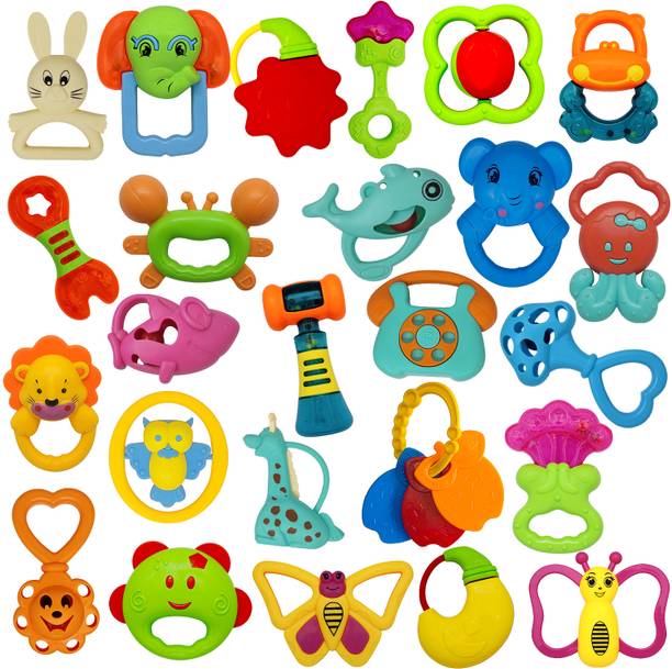 जेवीएम Multi-Sensory 8-Pack Baby Rattles & Teethers - Assorted Styles रैटल