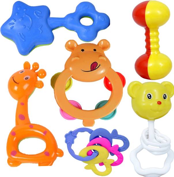 TechHark Colorful Attractive Plastic Non Toxic, Shake & Grab Rattle and Soothing Teether for New Born and Infants Rattle
