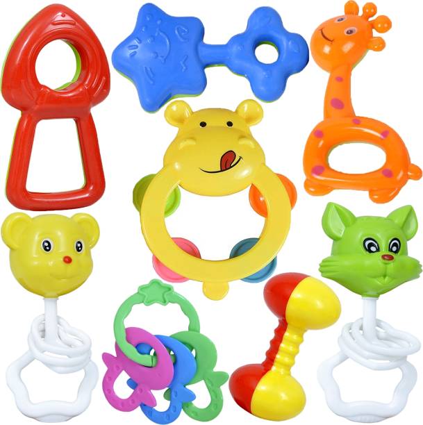 TechHark Colorful Attractive Plastic Non Toxic, Shake & Grab Rattle and Soothing Teether for New Born and Infants Rattle
