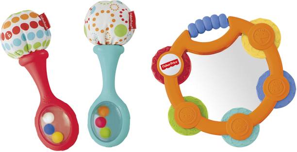 FISHER-PRICE TAMBOURINE & MARACAS GIFT SET that offers shakin, rattlin and clackin fun! Rattle