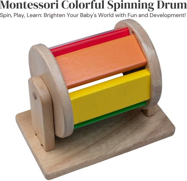 opatoys Wooden Spinning Drum Roller – Montessori Sensory Toy for Toddlers Rattle