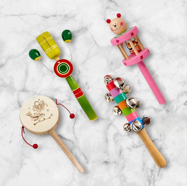 wooden Baby Rattles toys baby toys for kids set of 4 Rattle