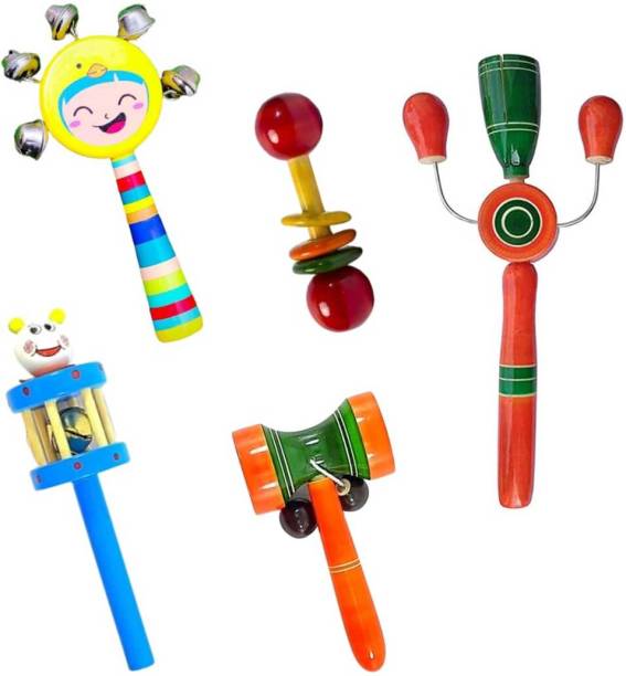 Little Mind wooden rattle toys for baby, infants/new born babies (0 to 12 Month) -set of 6 Rattle