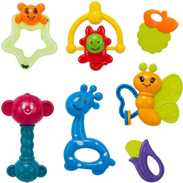 shreenik 7 Pcs Safari Rattle Toys with teether for New Born Babies of Age 1 to12 Month Rattle
