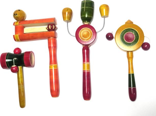 Neels Wooden Toys Colorful Rattle Set - Traditional Handmade Channapatna Toys For Kids Rattle