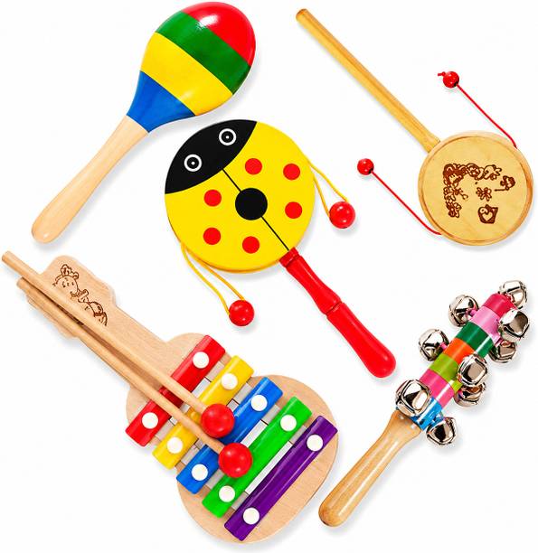 Little Mind Wooden Rattle Set with 5-Note Xylophone for Infants and Toddlers Rattle