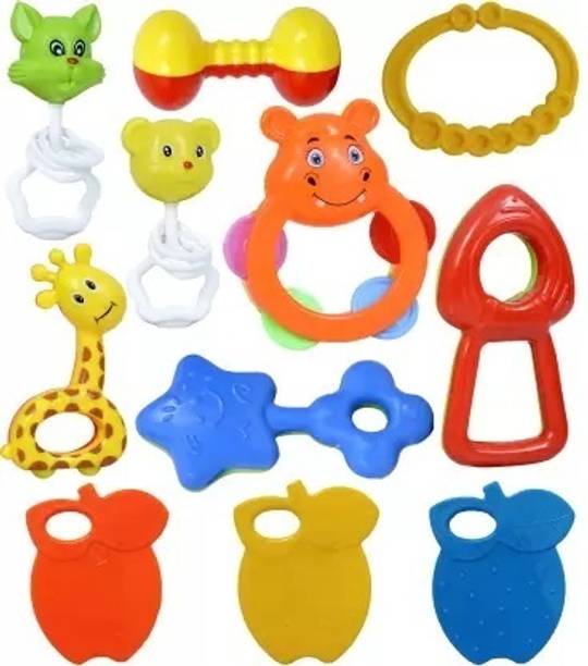 Mayne Fun Set of 8 Pcs with Various Exciting Toys for New Borns & Infants Rattle