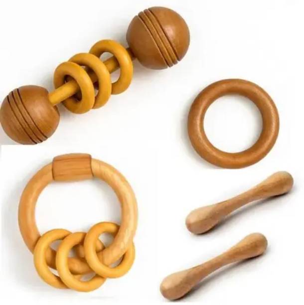 Shreeja Shilpcraft Natural Neem Wood Rattle and Teether Set – Soothing Toy for Teething Babies Rattle
