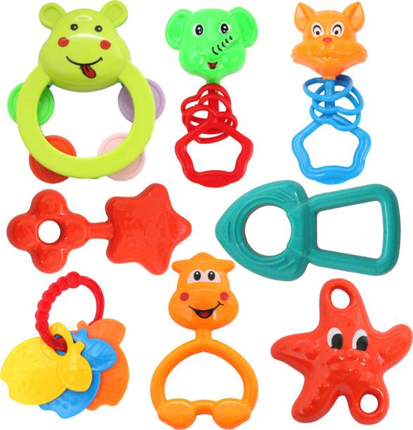 Panthienterprise Musical Baby Rattles for Infants | 8 Pcs Combo | Non Toxic Rattle