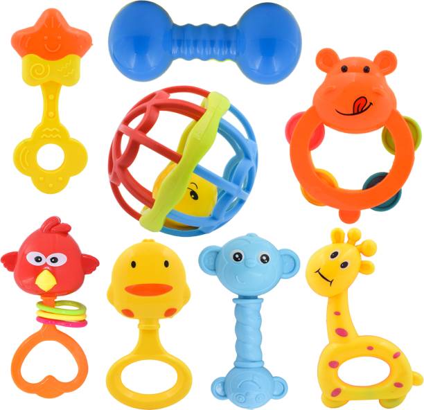 WISHKEY Set of 8 Pcs with Various Exciting Toys for New Borns & Infants Rattle Rattle