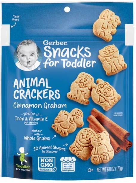 GERBER Snacks for Toddler Animal Crackers, Cinnamon Graham Baby Snacks 160 g