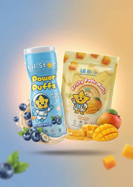 Lil Star Baby Snack Combo (Pack of 2) |(Blueberry + Mango) | Foyo Melts & Power Puff Baby Snacks 60 g