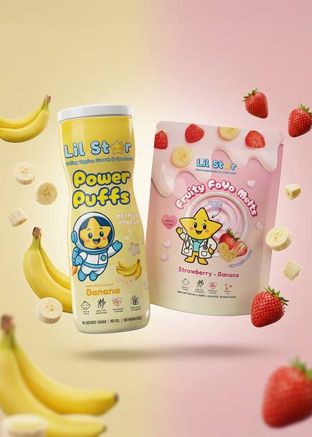 Lil Star Baby Snack Combo (Pack of 2) |(Banana +Strawberry Banana)|Foyo Melts &Power Puff Baby Snacks 60 g