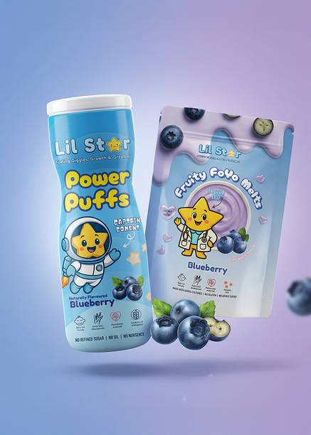 Lil Star Baby Snack Combo (Pack of 2) |(Blueberry + Blueberry) | Foyo Melts & Power Puff Baby Snacks 60 g