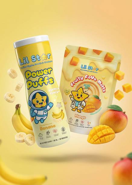 Lil Star Baby Snack Combo (Pack of 2) |(Banana + Mango) |Fruit Foyo Melts & Power Puff Baby Snacks 60 g