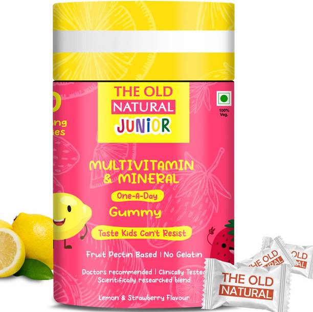 The Old Natural Multivitamin Fruit Pectin Based gummies No Gelatin I 100% Veg gummies Strawberry Flavored Gummies