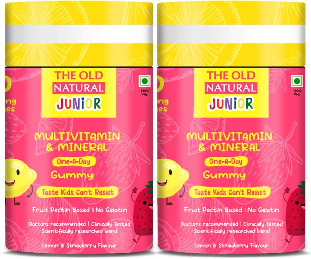 The Old Natural Multivitamin Fruit Pectin Based gummies No Gelatin I 100% Veg Strawberry Flavored Gummies