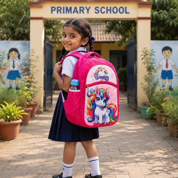 MIMIS Unicorn School Bag for LKG UKG | Backpack with Bottle Holder 24 L Backpack