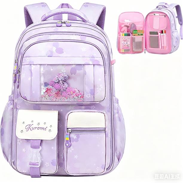 maycreate Kuromi School Backpack for Girls Multi Layer Bag for Teens Travel Large Book Bag 26.5 L Backpack