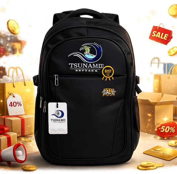 Large 40 L Laptop Backpack TSUNAMII BLACK LAPTOP AND TRAVELLER BACKPACK