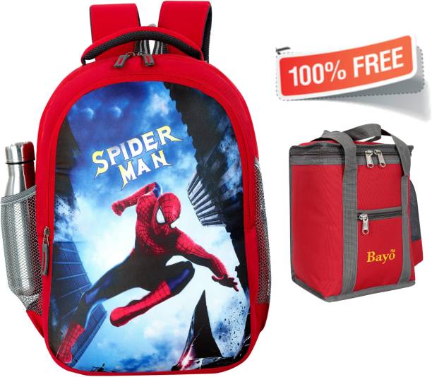 bayo Spiderman 1st/2nd/3rd/4th & 5th class school Bag +Lunch Bag Free for Boys &Girls Waterproof School Bag