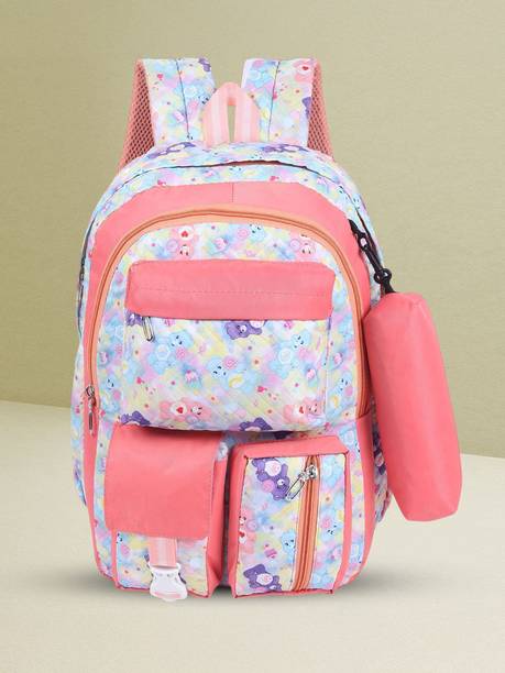 Baby Girl Cute Teddy Printed College Bag | Light Wight School bag for girls | Peach 30 L Backpack