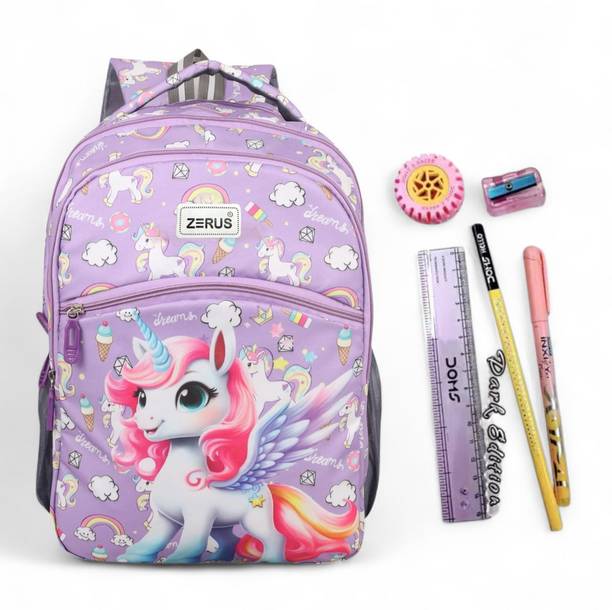 ZERUS Girls School Bag Unicorn Print Kids Backpack for Tuition Travel 22 L Backpack