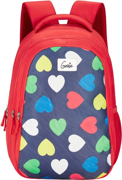 Medium 27 L Backpack Hearts School Bag for Girls, 17 inch. Red colour Backpack for Women,