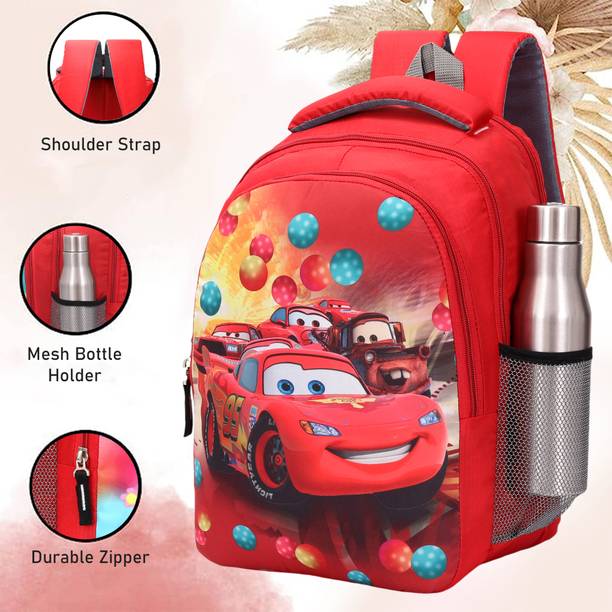 AXONSTAR New Polyester DISNEY CAR Character Printed Backpack (NUR/LKG/UKG/1st/2nd Class Waterproof Backpack