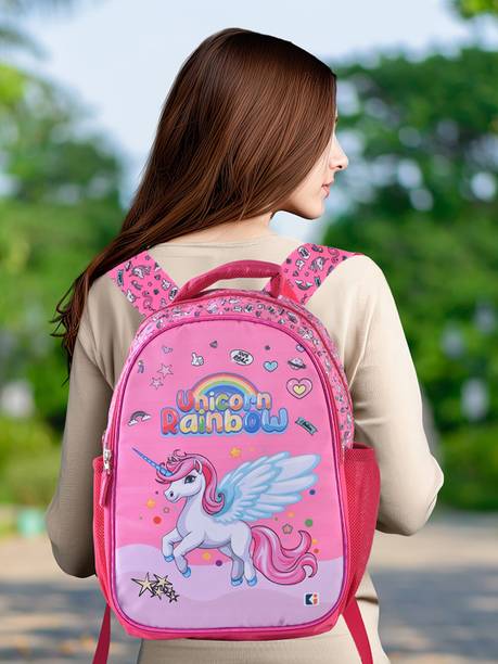 DISNEY Unicorn Rainbow 4 Compartment Backpack for Boys and Girls | Pink 18 L Backpack