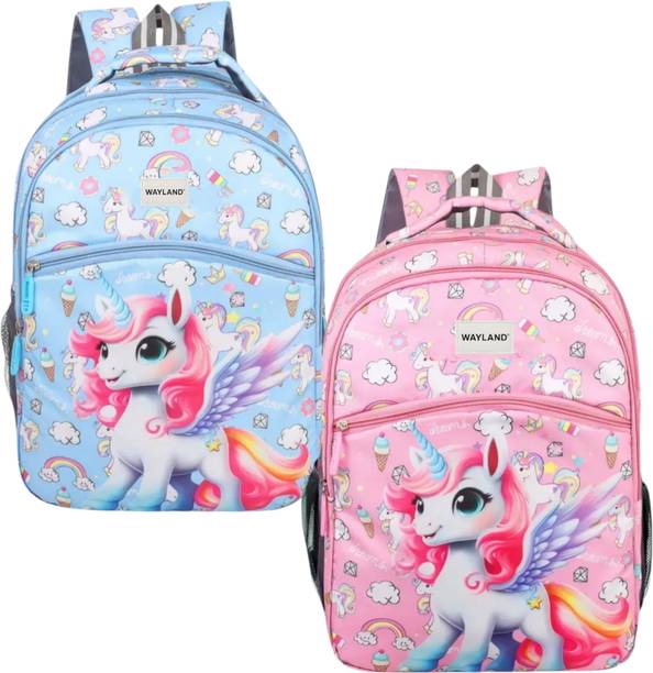 Wayland Unicorn Printed Kids School Bag for Girls Set of 2 Backpack 24 L Backpack
