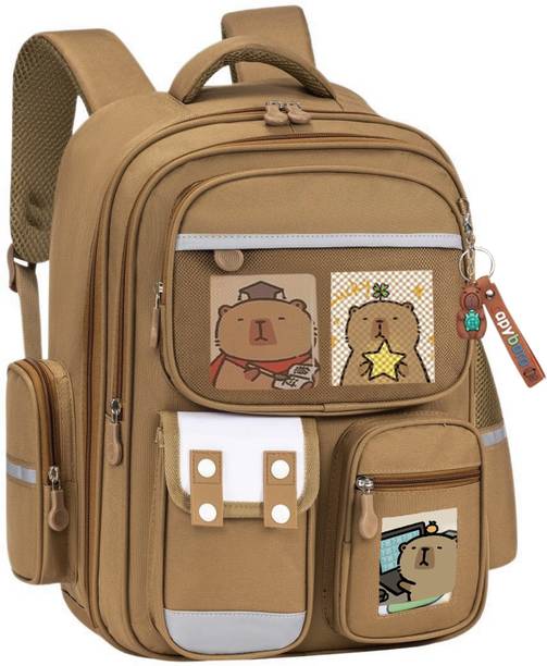 Venzina Capybara Backpack with 6 Badges Cute Bag Charm Multi Compartment Kawaii Backpack 6.17 L Backpack