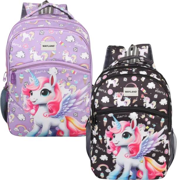 Wayland Stylish Combo Kids Unicorn Bag Cartoon Printed Girls School Bag 24 L Backpack
