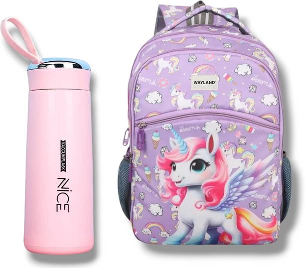 Wayland Unicorn Printed Kids School Backpack Combo with Water Bottle 24 L Backpack