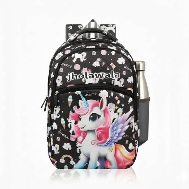 Jholawala Black Unicorn Print School Backpack Lightweight & Durable For Kids & Girls 24 L Backpack