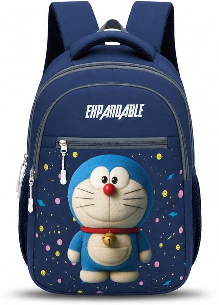Expandable Doraemon Kids Premium School Bag for LKG, with Padded Straps for Boys & Girls 15 L Backpack